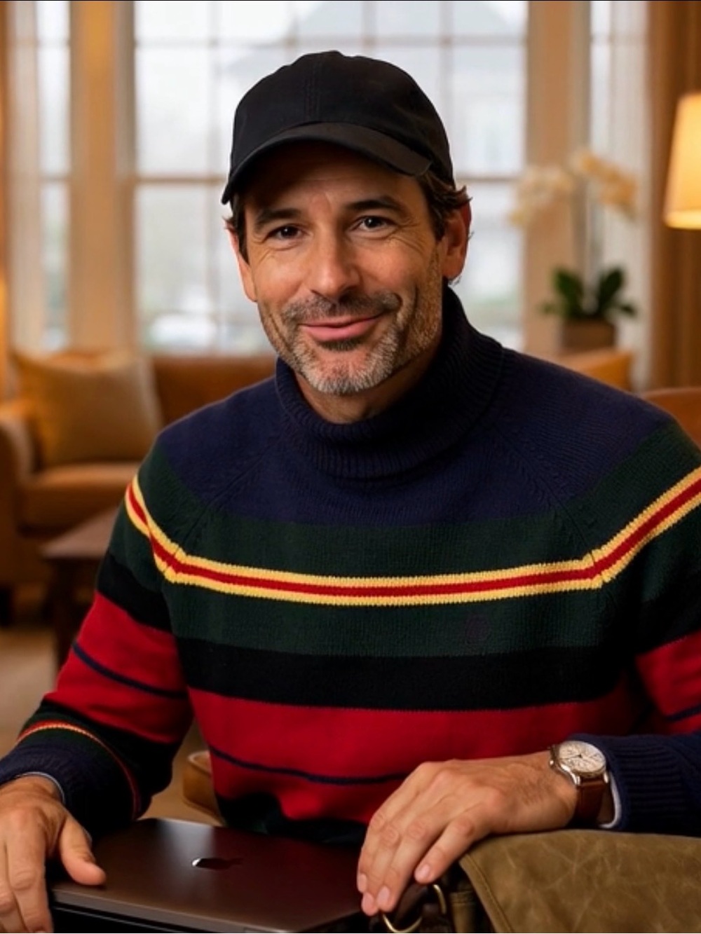 J. Crew Navy, Red and Green Striped Turtleneck Sweater